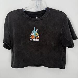 Organic Generation Feel The Sunset Crop Top XL Black Cactus Graphic Tee Distress